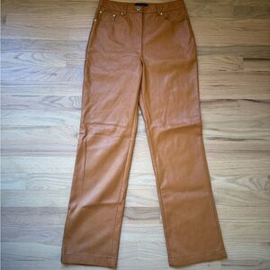 7 For All Mankind Tan Straight Leg Faux Leather Pants